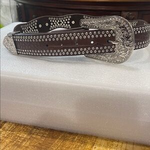 Nocona  belt wonens Brown Studded Belt with Silver Buckle